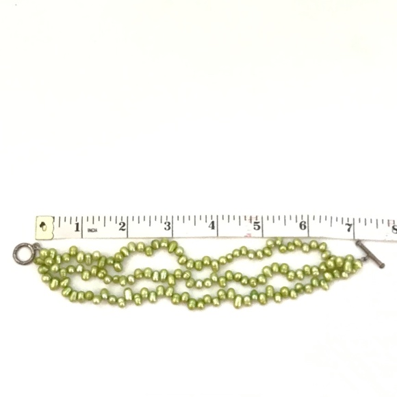 Fresh Water Pearl Bracelet 3 Strand Toggle Closure Dyed Granny Smith Green - Picture 2 of 8